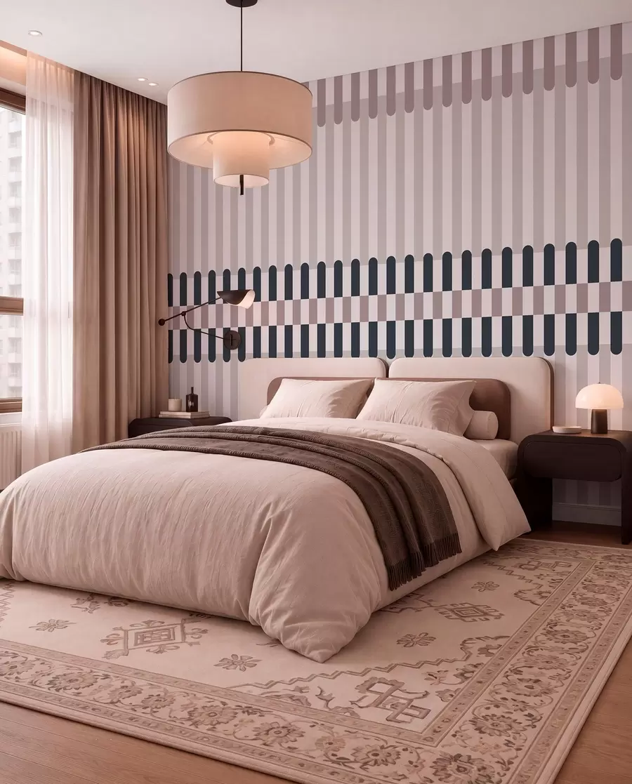 wall murals Пругасти узорак у крем и тамноплавим тоновима w05150v2
