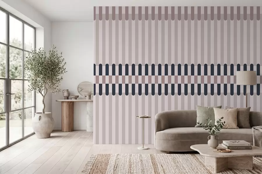 wall murals Пругасти узорак у крем и тамноплавим тоновима w05150v2