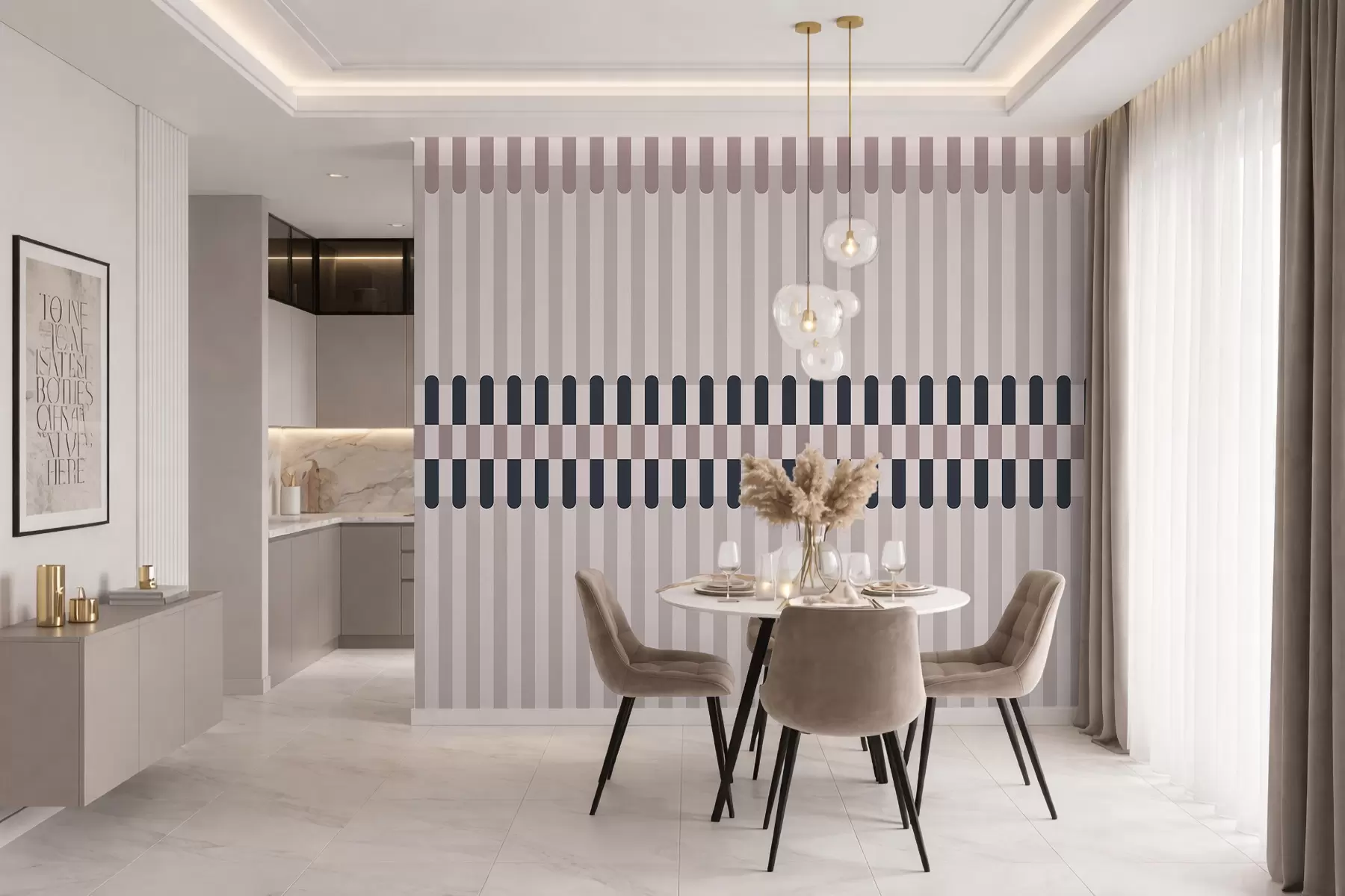 wall murals Пругасти узорак у крем и тамноплавим тоновима w05150v2