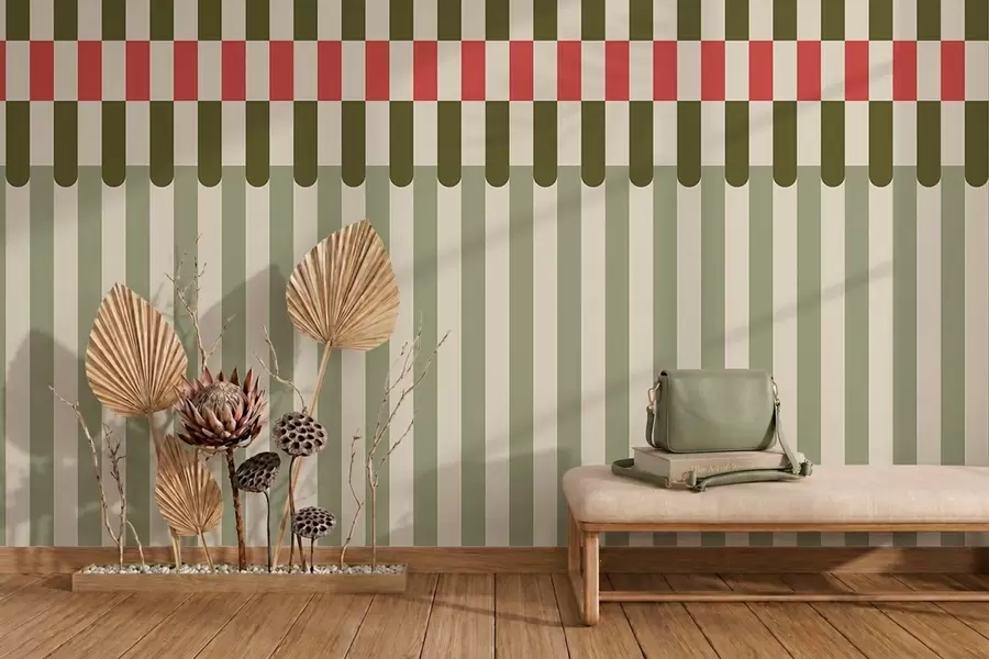 wall murals Пругасти узорак у зеленим и коралним тоновима w05150v4