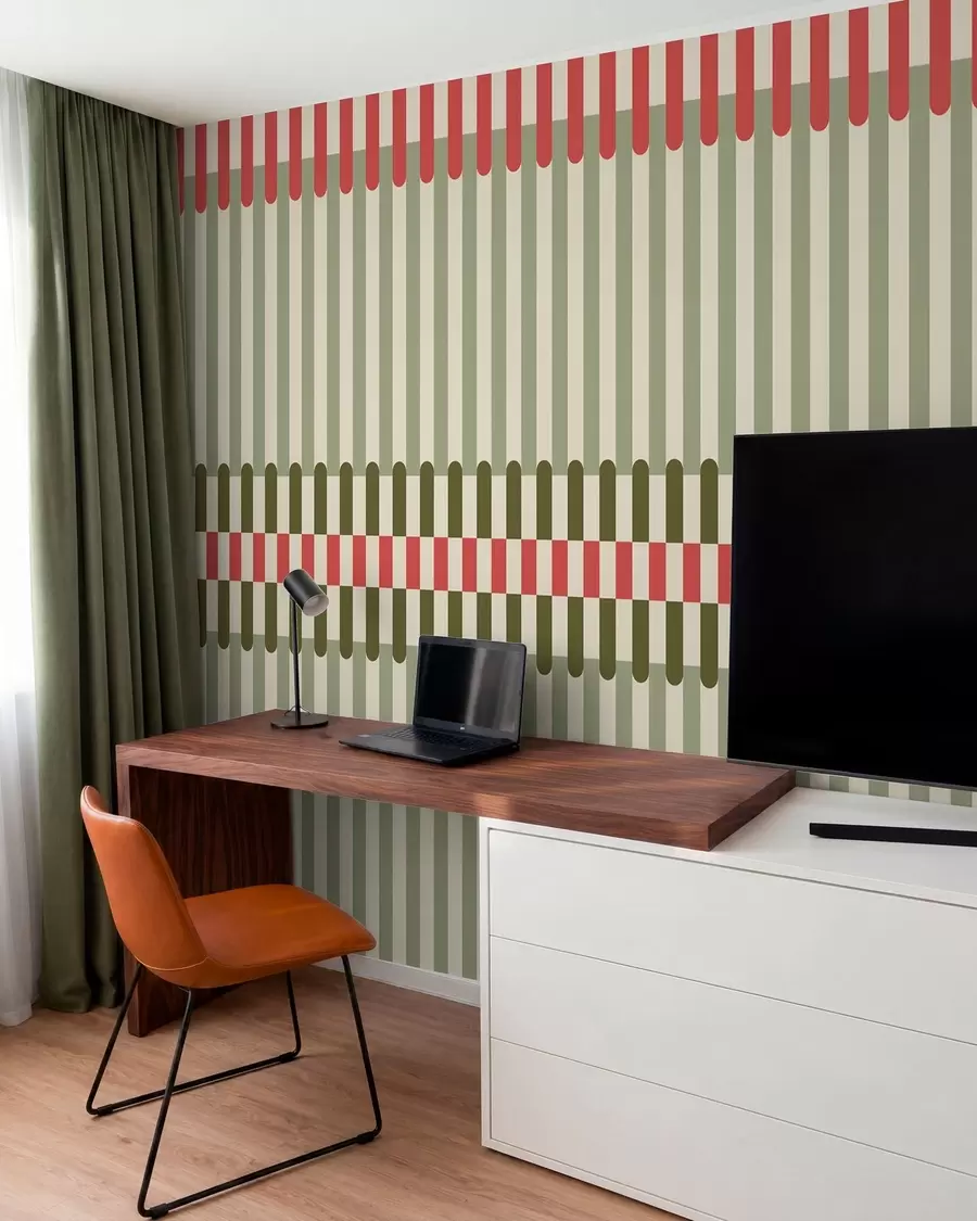wall murals Пругасти узорак у зеленим и коралним тоновима w05150v4
