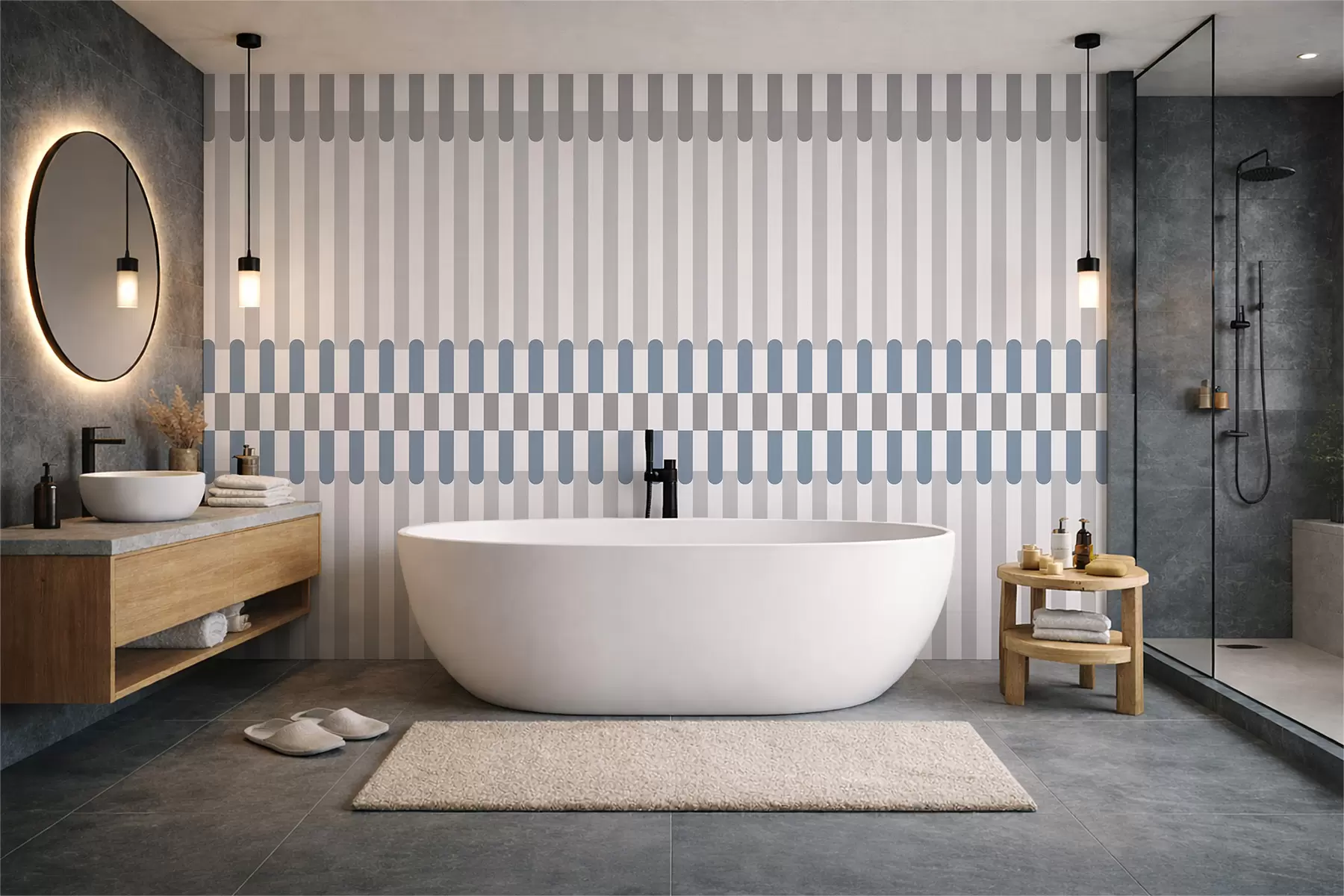 wall murals Пругасти узорак у сивим и плавим тоновима w05150v6