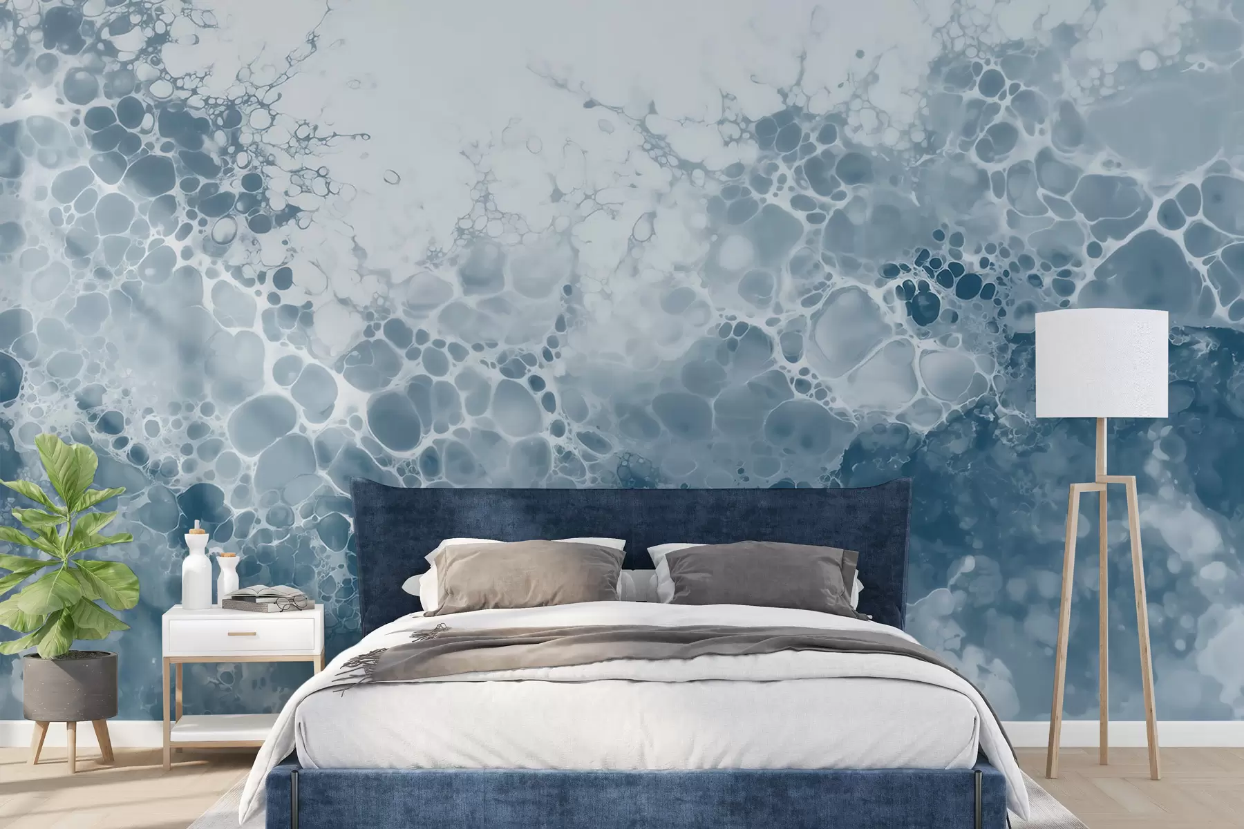 wall murals Прозрачна плава апстракција са мехурићима у стилу акварела w09673