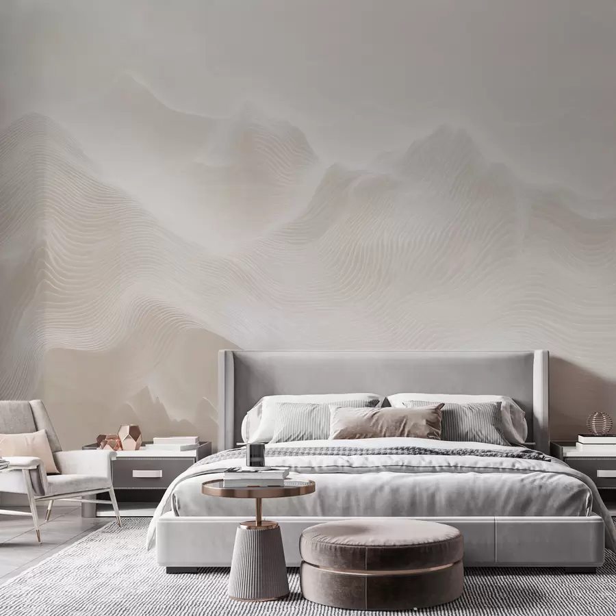 wall murals Апстрактне таласасте планине у беж палети у минималистичком стилу w09713