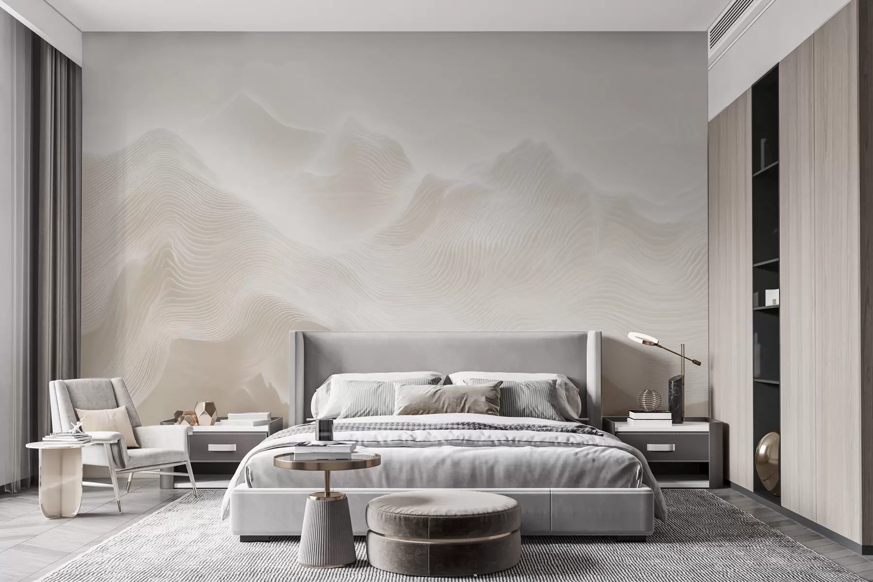 wall murals Апстрактне таласасте планине у беж палети у минималистичком стилу w09713