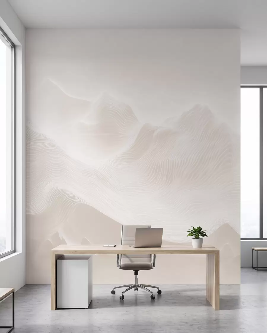 wall murals Апстрактне таласасте планине у беж палети у минималистичком стилу w09713