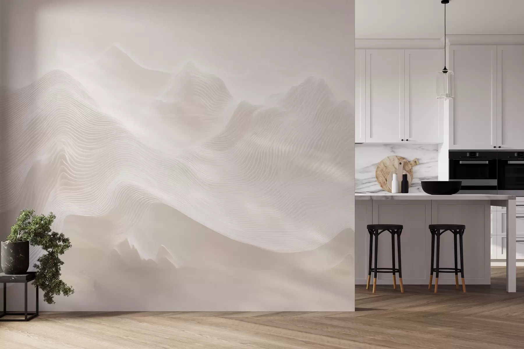 wall murals Апстрактне таласасте планине у беж палети у минималистичком стилу w09713