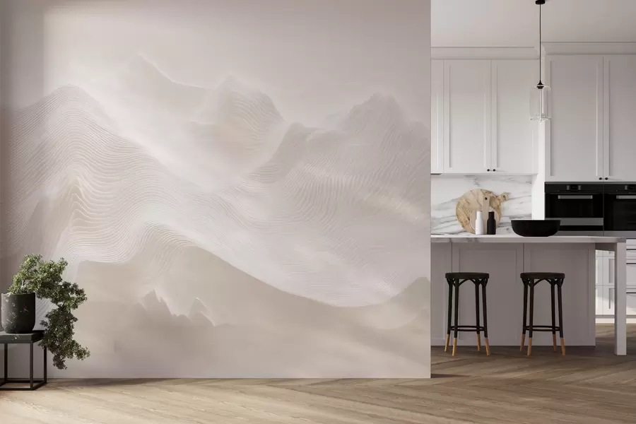 wall murals Апстрактне таласасте планине у беж палети у минималистичком стилу w09713