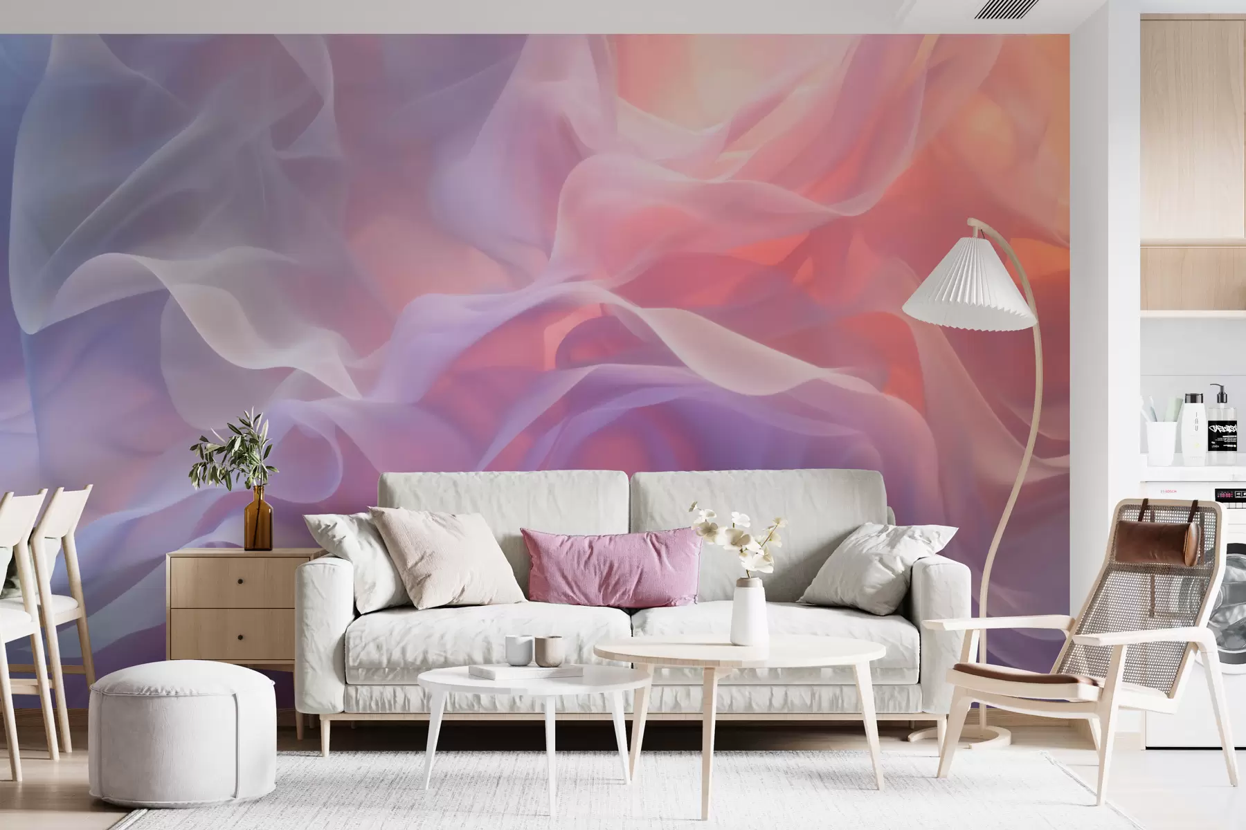 wall murals Прозрачна апстракција са провидним таласима у ружичасто-лила палети w09851