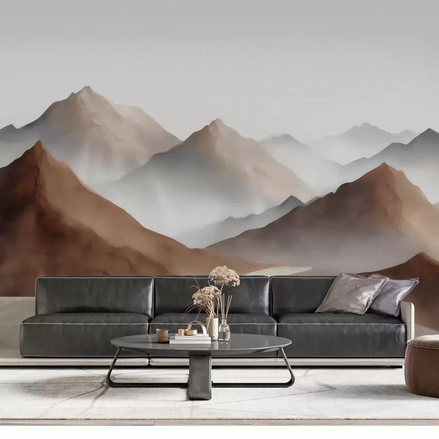 wall murals Магловити планински врхови у беж-смеђој палети у акварел стилу w09857