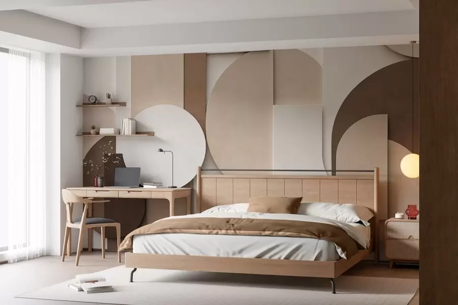 wall murals Текстурирани беж геометријски облици у слојевитој 3Д композицији, минималистичка модерна зидна уметност w05598