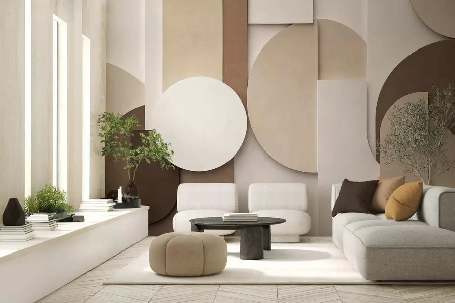 wall murals Текстурирани беж геометријски облици у слојевитој 3Д композицији, минималистичка модерна зидна уметност w05598