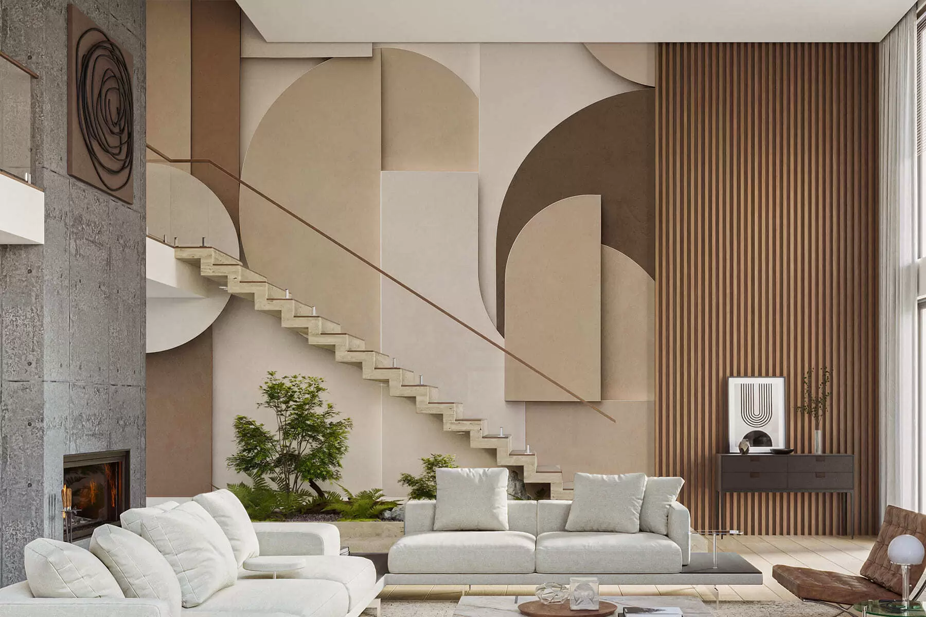 wall murals Текстурирани беж геометријски облици у слојевитој 3Д композицији, минималистичка модерна зидна уметност w05598