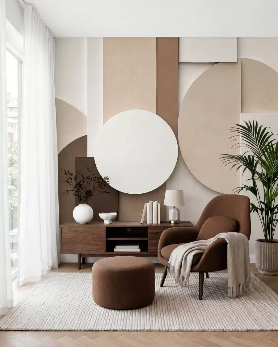 wall murals Текстурирани беж геометријски облици у слојевитој 3Д композицији, минималистичка модерна зидна уметност w05598