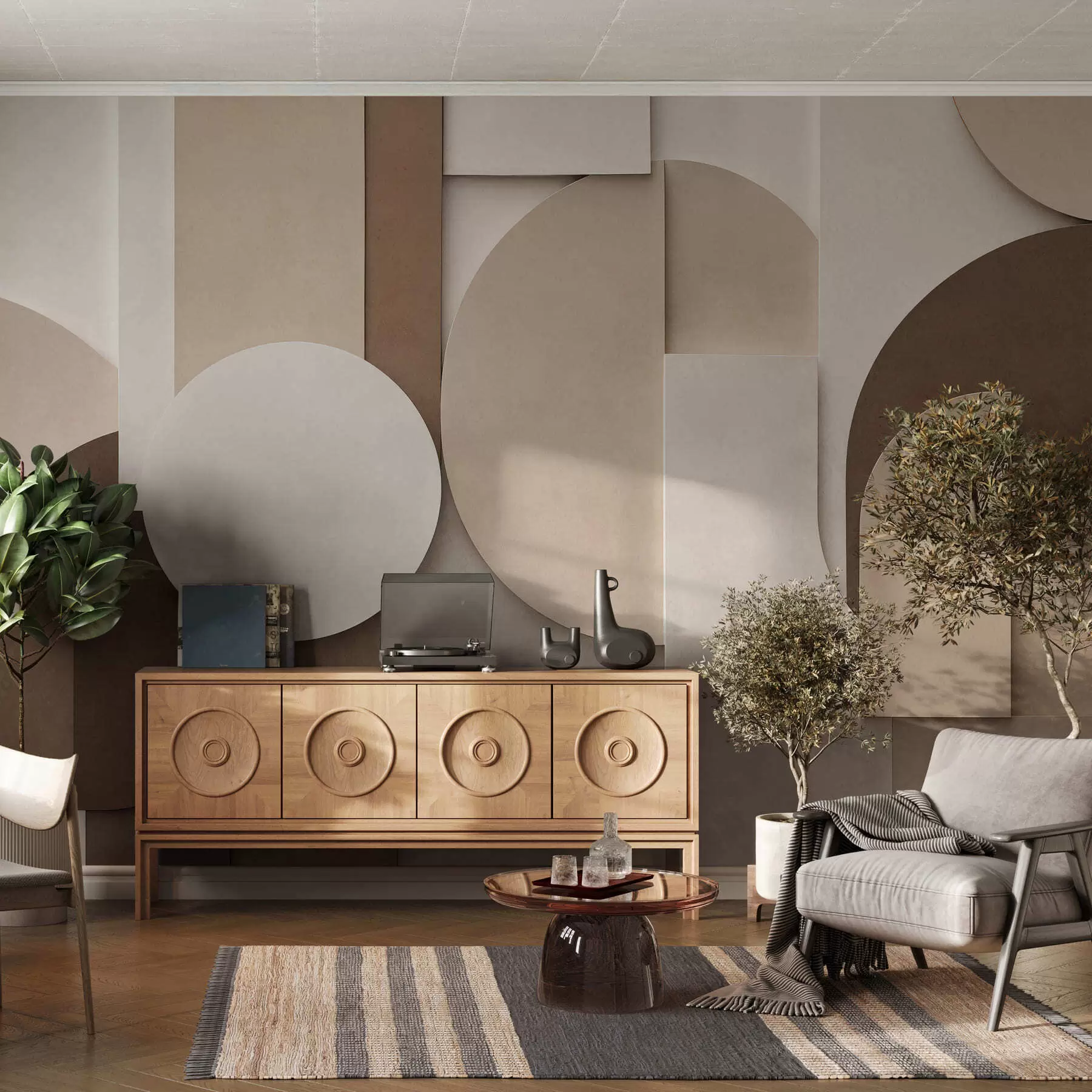 wall murals Текстурирани беж геометријски облици у слојевитој 3Д композицији, минималистичка модерна зидна уметност w05598