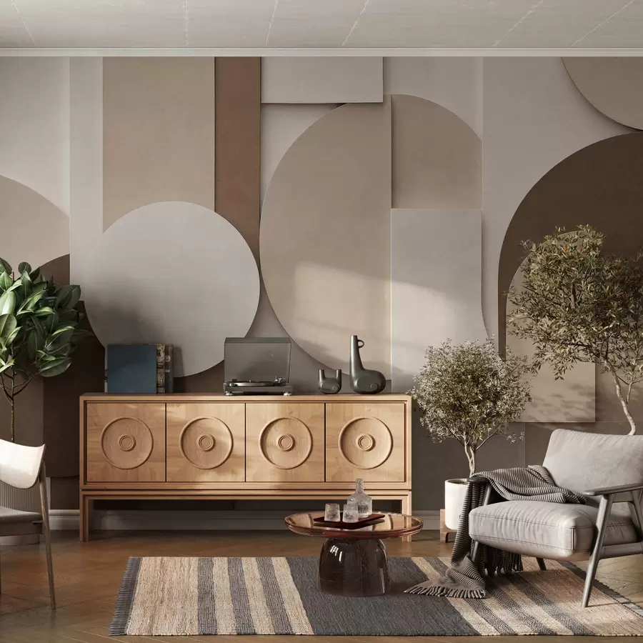 wall murals Текстурирани беж геометријски облици у слојевитој 3Д композицији, минималистичка модерна зидна уметност w05598