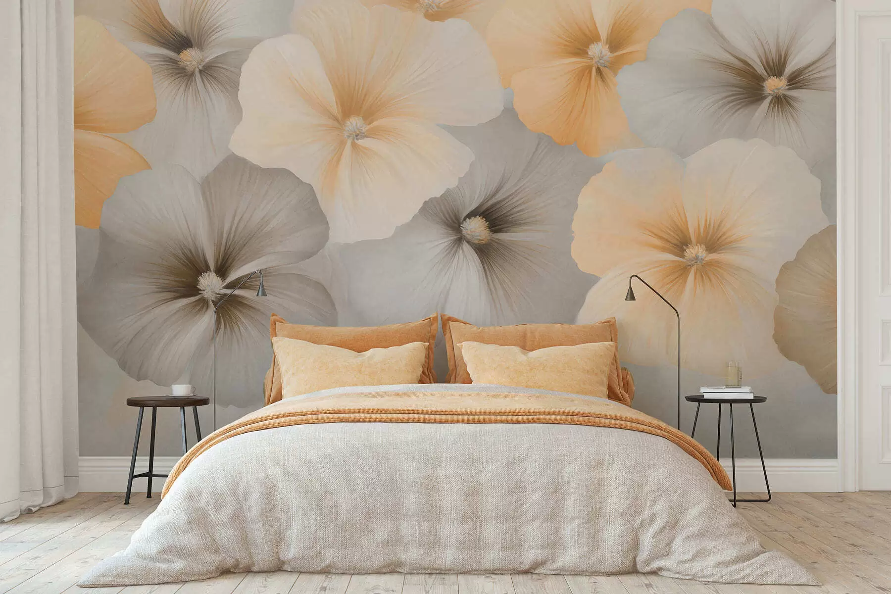 wall murals Нежно пастелно цвеће са кремастим жутим и сивим тоновима на нежној позадини w05600