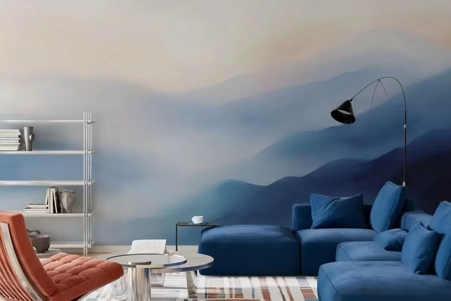 wall murals Меке плаве акварелне планине са сањивим градијентима и атмосферском дубином w05605