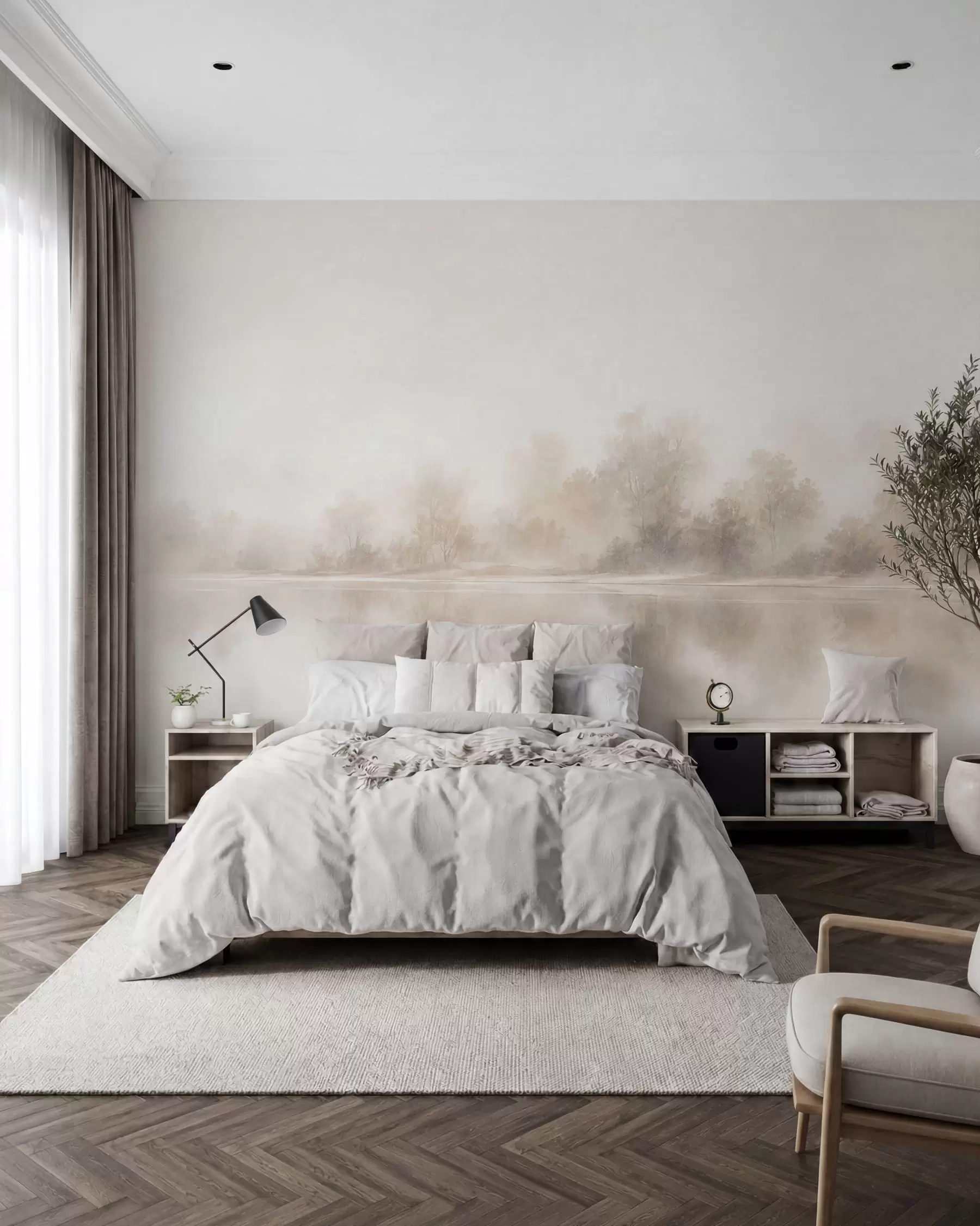 wall murals Mirna voda u toploj magli w05606