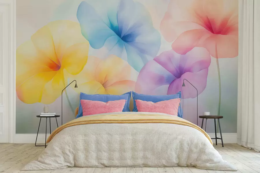 wall murals Шарено провидно цвеће у меким пастелним нијансама са сањивим ефектом акварела w05607