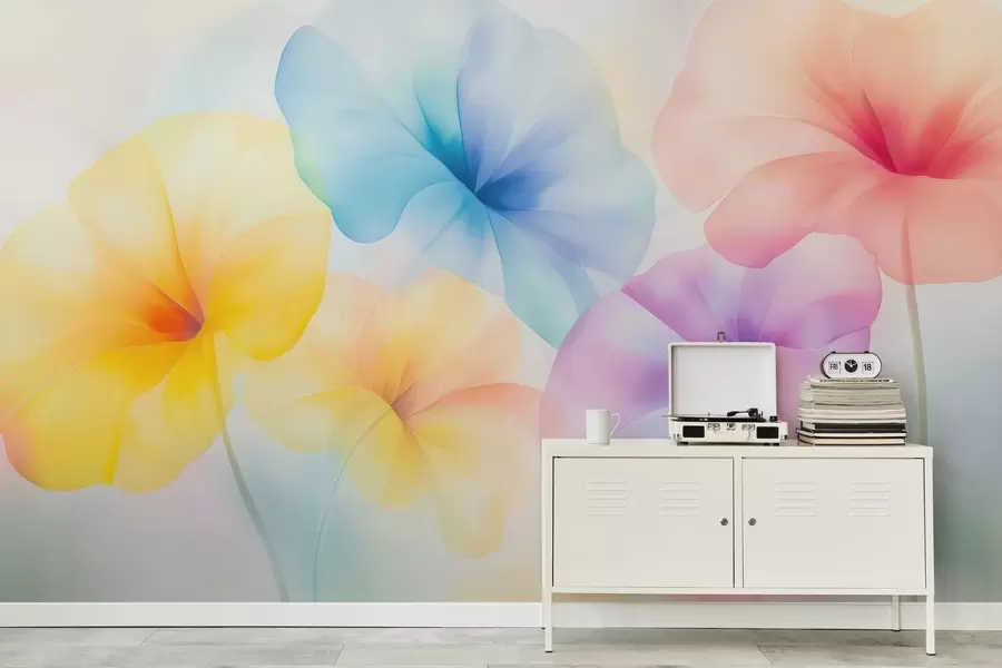 wall murals Шарено провидно цвеће у меким пастелним нијансама са сањивим ефектом акварела w05607