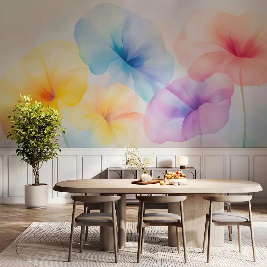 wall murals Шарено провидно цвеће у меким пастелним нијансама са сањивим ефектом акварела w05607
