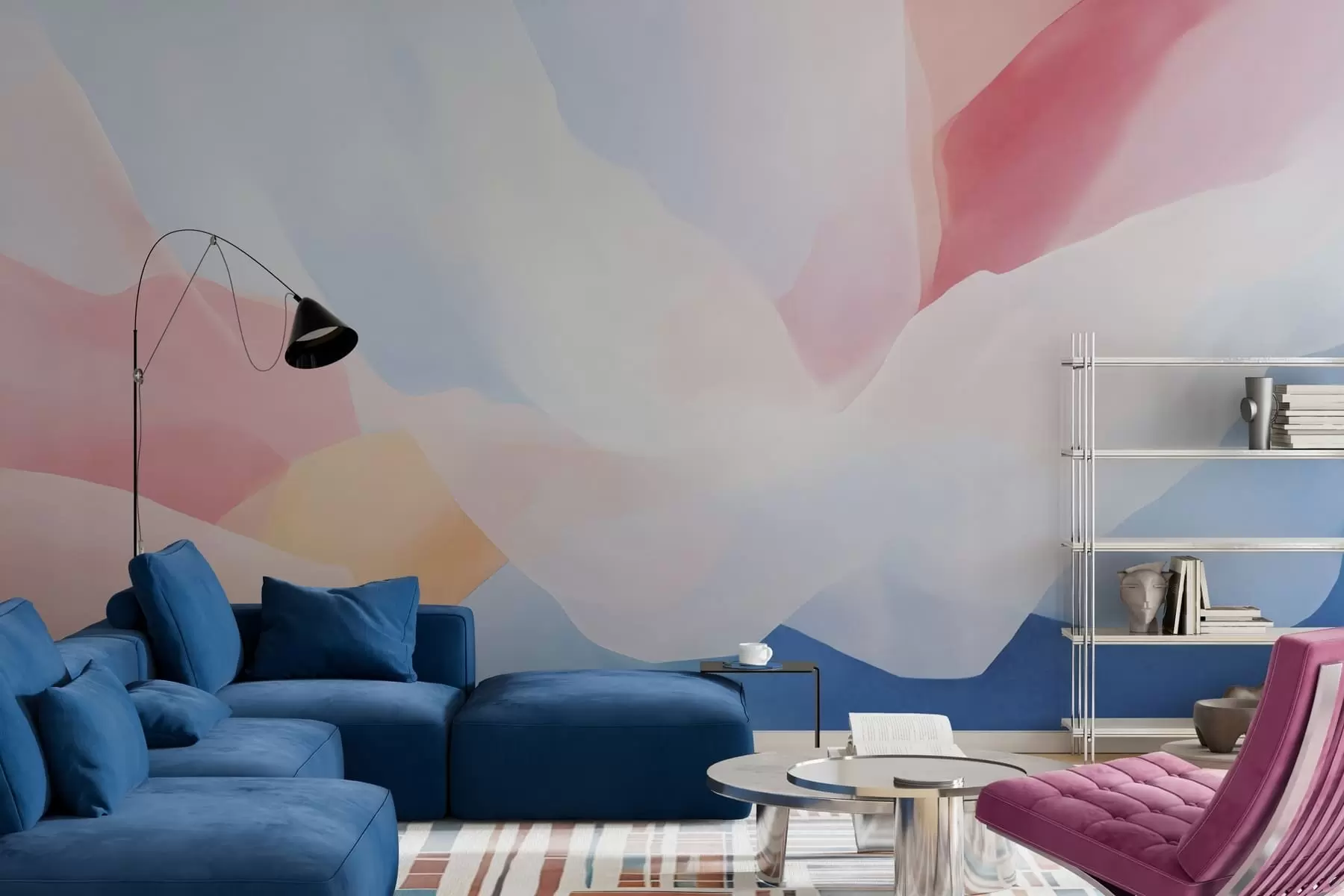 wall murals Апстрактни пастелни таласи са меким ружичастим и плавим градијентима у акварел стилу w05609