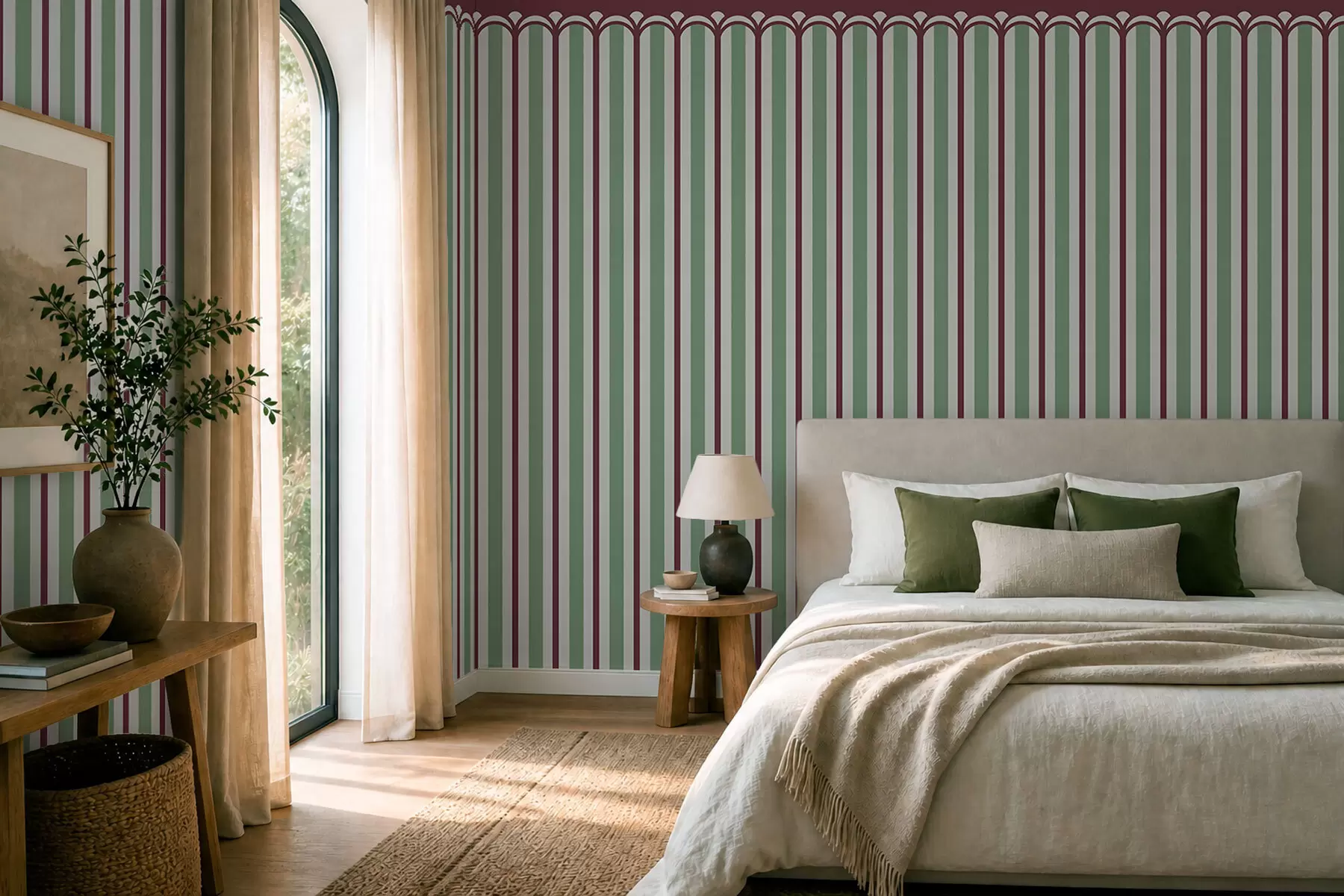 wall murals Вертикални орнамент у зеленим и бордо тоновима w05610v3