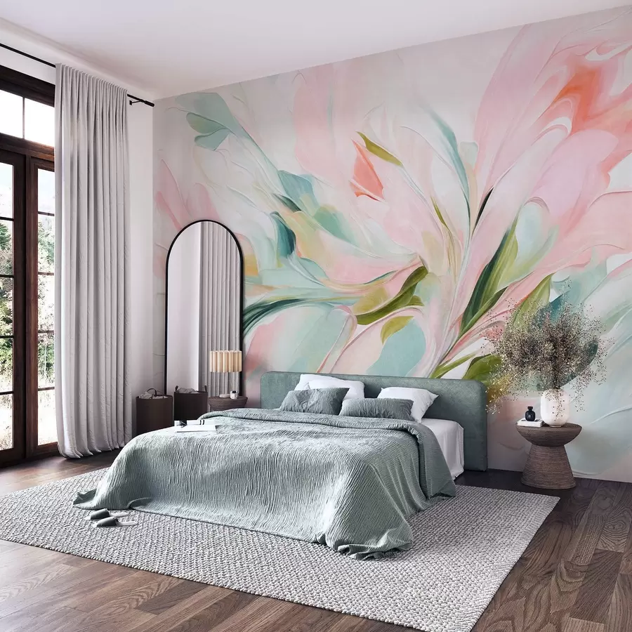 wall murals Апстрактни стил цветног сликарства са меким пастелним потезима четкице на светлој позадини w09871
