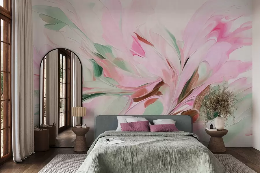 wall murals Апстрактни стил цветног сликарства са меким пастелним потезима четкице на светлој позадини w09871v1