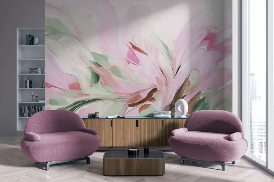wall murals Апстрактни стил цветног сликарства са меким пастелним потезима четкице на светлој позадини w09871v1