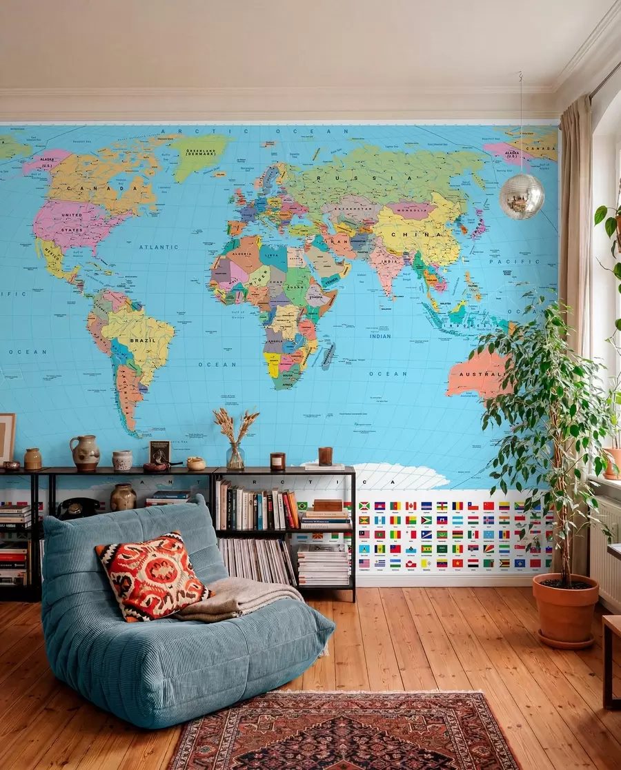 wall murals Karta svijeta na engleskom c00004en