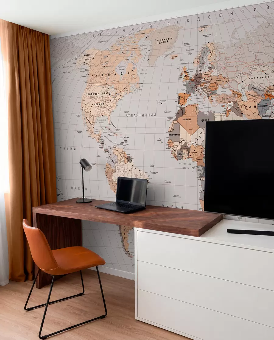wall murals Политичка мапа света са заставама у нијансама браон и беж, на украјинском језику c00004ukv2