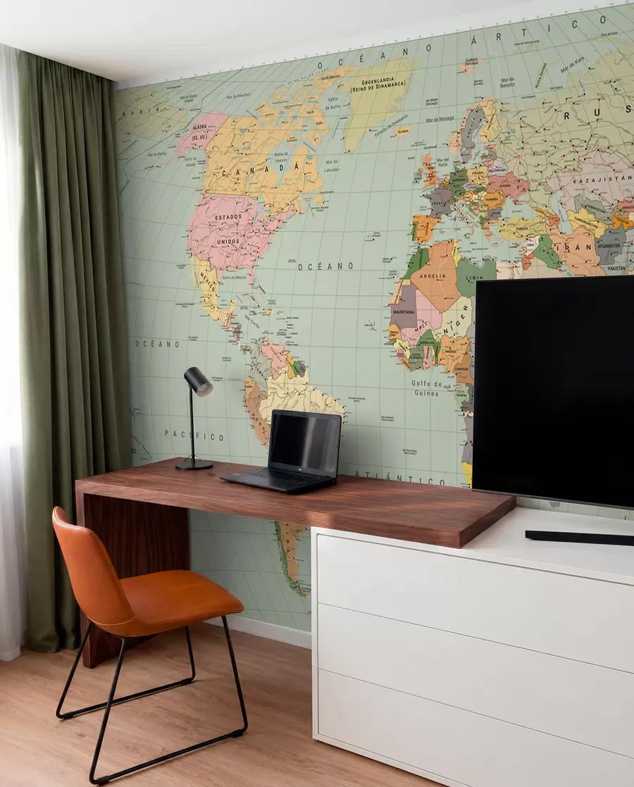 wall murals Политичка мапа света у боји са заставама на шпанском језику c00004esv1