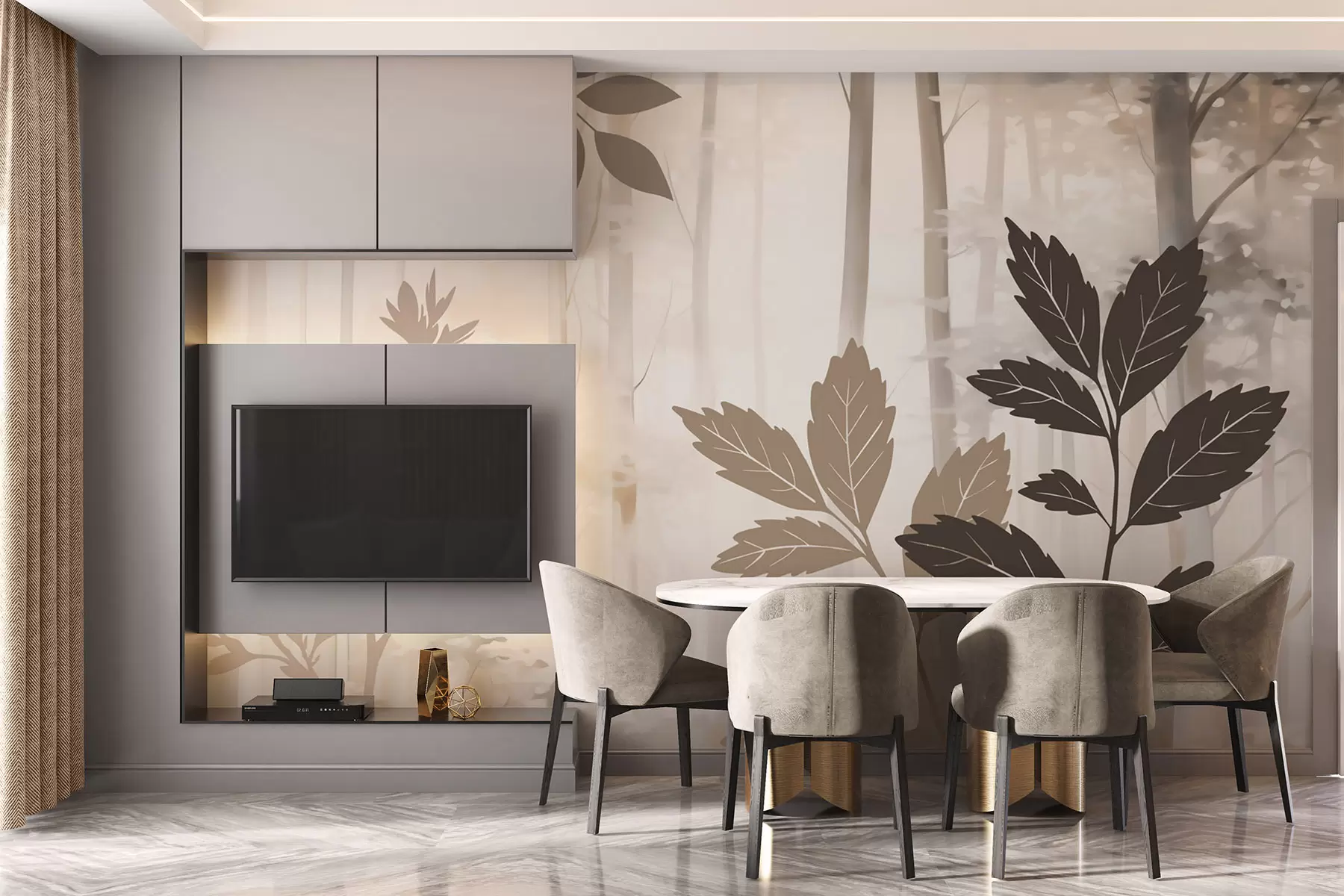 wall murals Силуете вегетације на позадини апстрактне шуме w05586