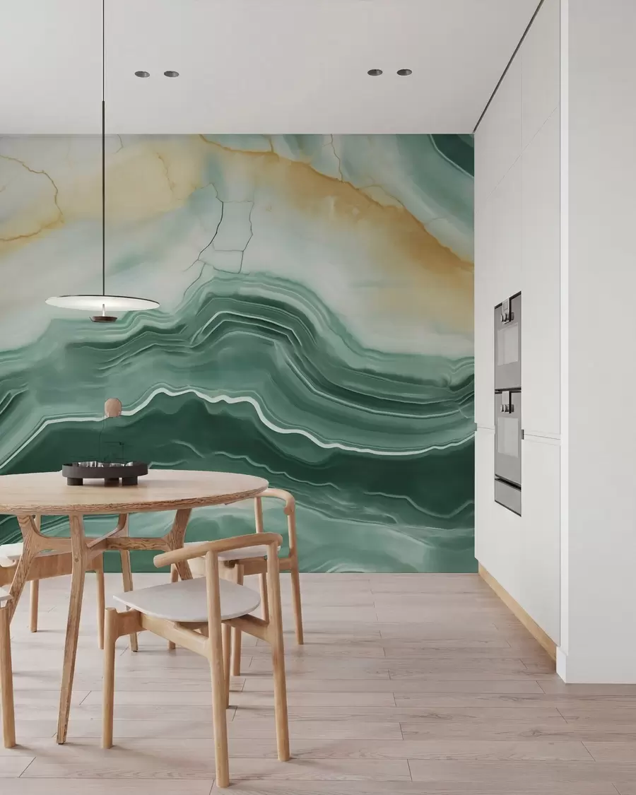 wall murals Имитација апстрактног мермерног текстурног узорка, нијансе зелене и жуте w05587