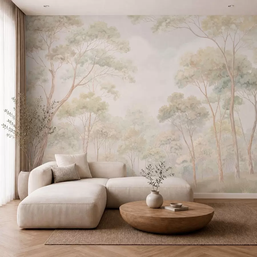 wall murals Светли шумски пејзаж са високим дрвећем w05624