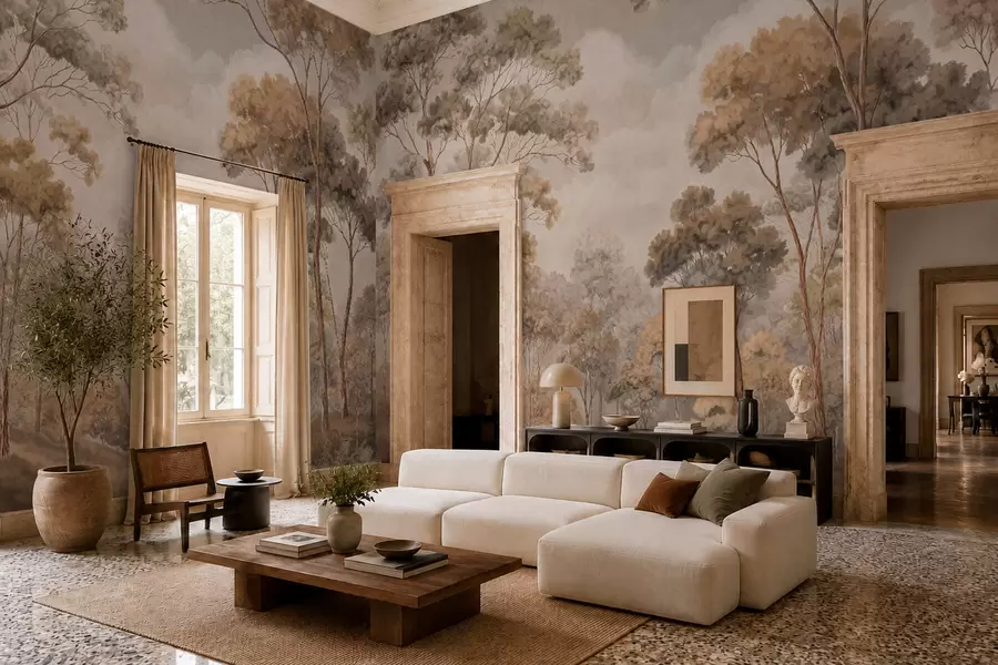 wall murals Топли шумски пејзаж у природним тоновима w05624v2