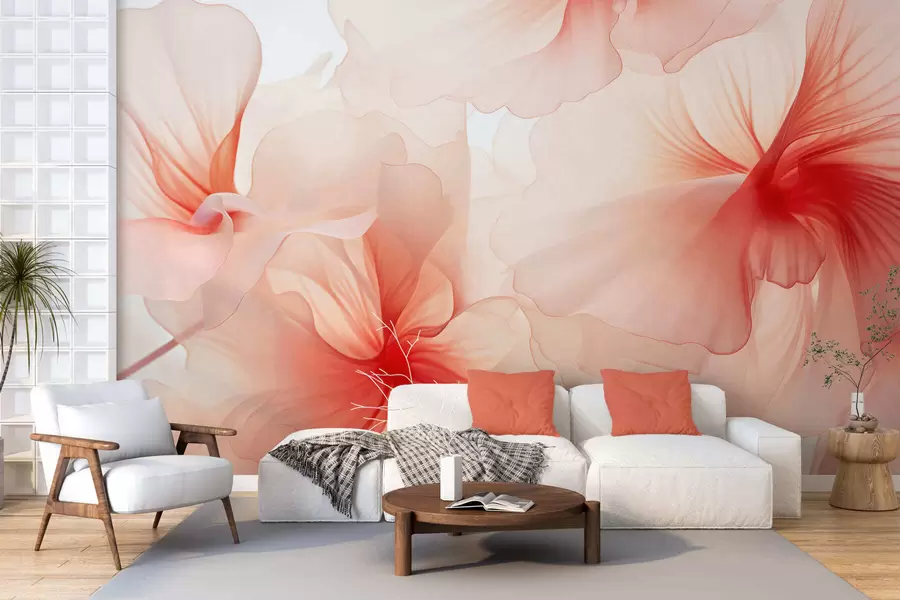 wall murals Меко руменило са прозрачним латицама у акварел стилу, елегантна цветна композиција w05360