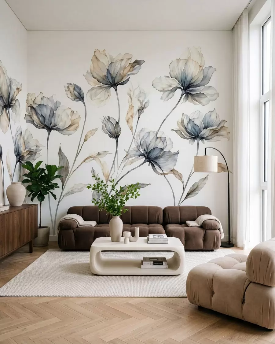 wall murals Елегантни прозрачни цветови са провидним слојевитим латицама на дугим нежним стабљикама w05579