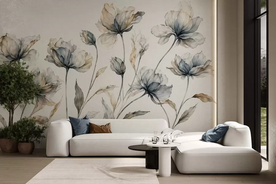 wall murals Елегантни прозрачни цветови са провидним слојевитим латицама на дугим нежним стабљикама w05579