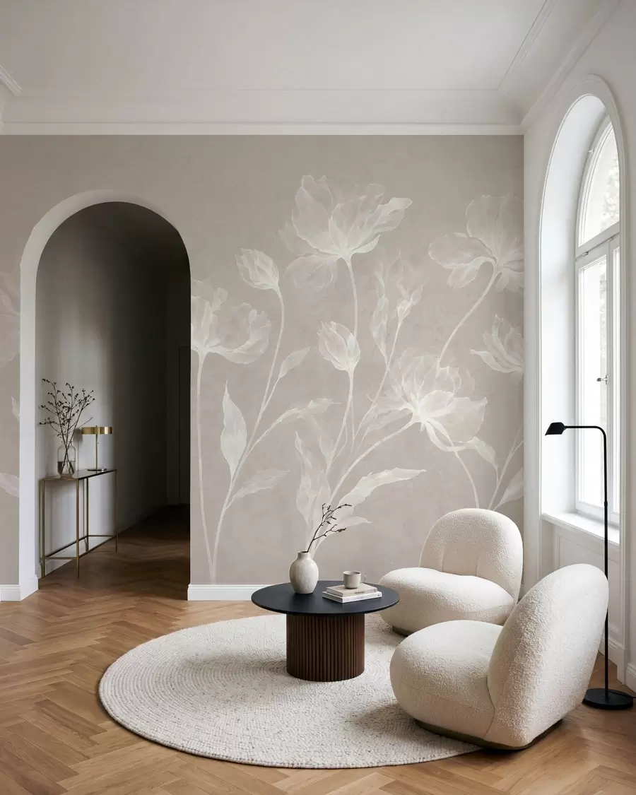 wall murals Елегантни прозрачни цветови са провидним слојевитим латицама на дугим нежним стабљикама w05579v1