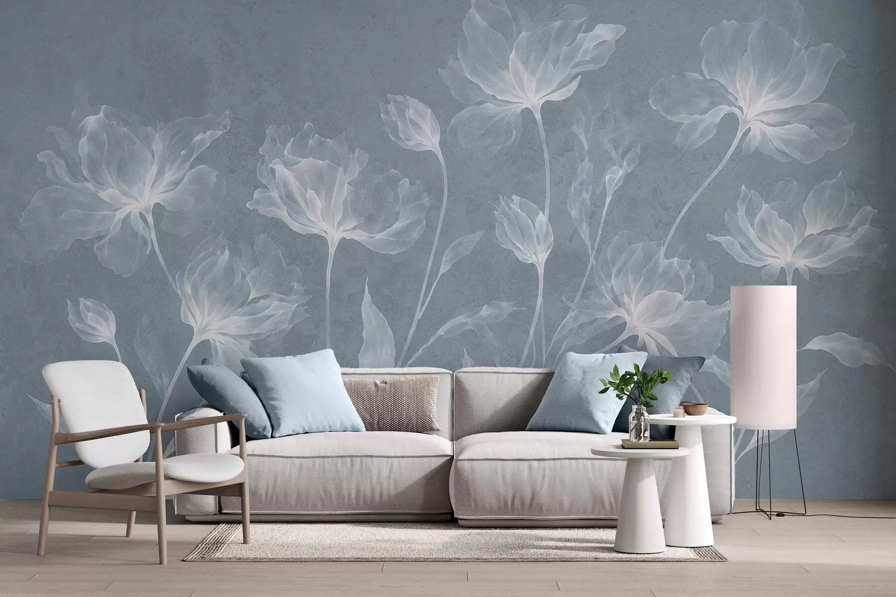 wall murals Елегантни прозрачни цветови са провидним слојевитим латицама на дугим нежним стабљикама w05579v2