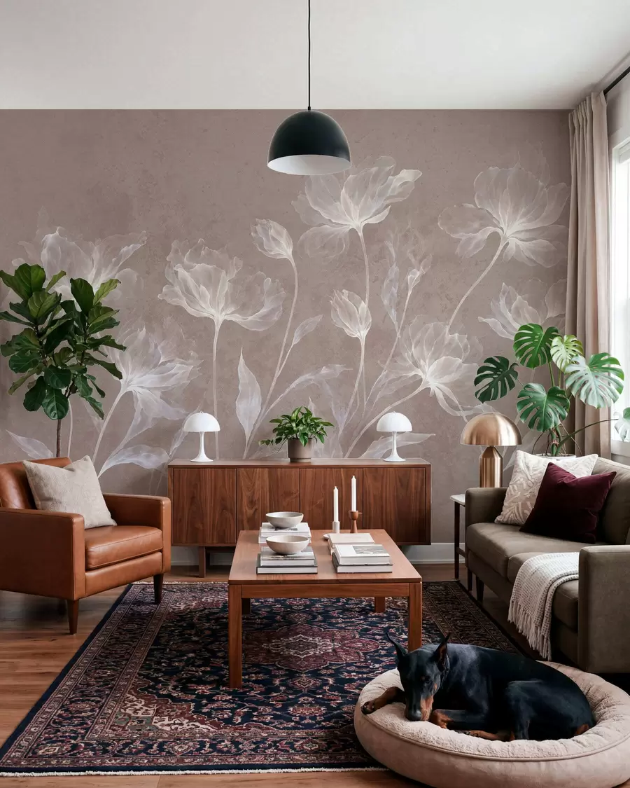 wall murals Елегантни прозрачни цветови са провидним слојевитим латицама на дугим нежним стабљикама w05579v3