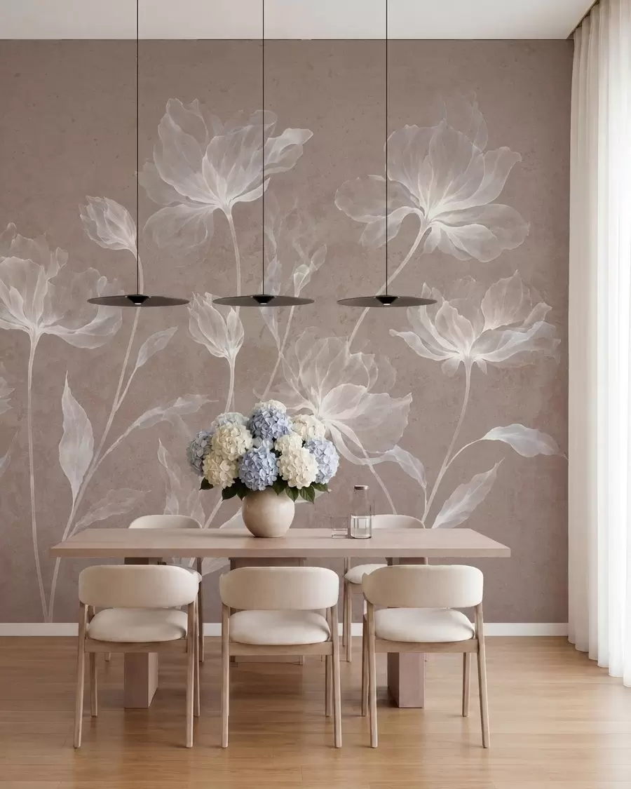 wall murals Елегантни прозрачни цветови са провидним слојевитим латицама на дугим нежним стабљикама w05579v3