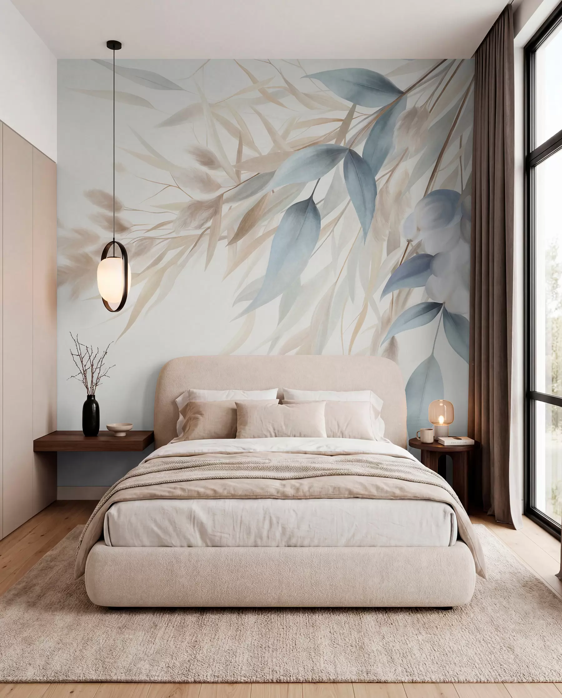 wall murals Pampas i sivoplavo lišće w09868