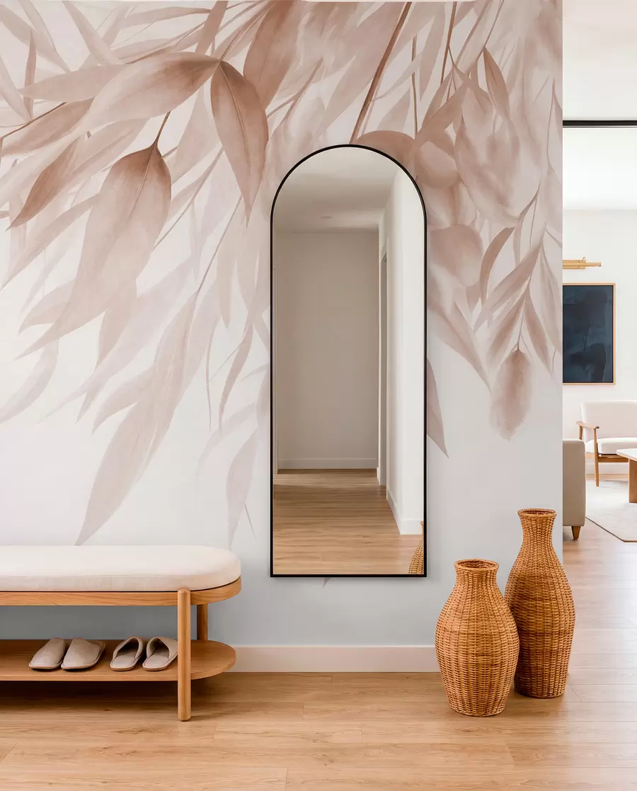 wall murals Текстурирана сушена трава, пампас трава и лишће, осликано у меком, акварел стилу w09868v1