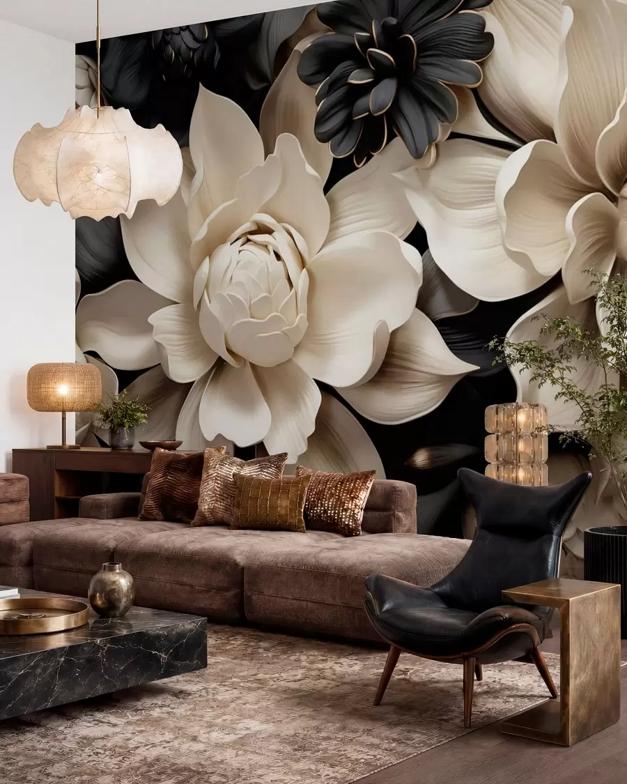 wall murals Latice u krem i crnoj w05618