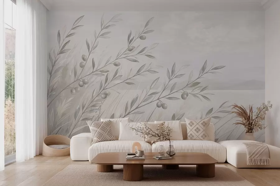 wall murals Бледе маслинове гранчице поред мирног језера w05536v1
