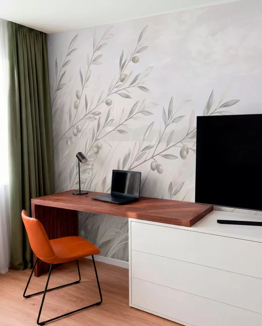 wall murals Бледе маслинове гранчице поред мирног језера w05536v1